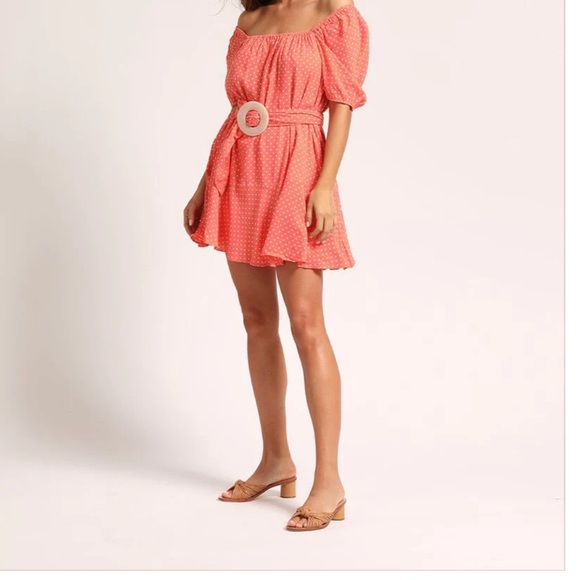 Cleobella Peach & White Polka Dot 100% Viscose Kimberly Belted Dress Size S - Picture 3 of 16